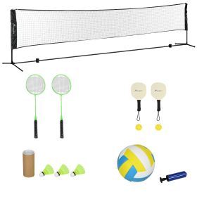 Soozier 17ft Portable All-in-One Badminton Set, Pickleball and Volleyball Net, Height Adjustable Outdoor Sports Set for Backyard Beach Driveway G