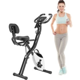 Folding Exercise Bike, Fitness Upright and Recumbent X-Bike with 16-Level Adjustable Resistance, Arm Bands and Backrest (Color: as Pic)